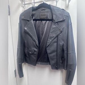 BlankNYC Gray/Black Leather Style Zipper Moto Jacket SZ S